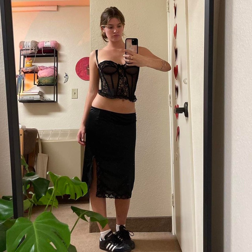 The black midi slip skirt